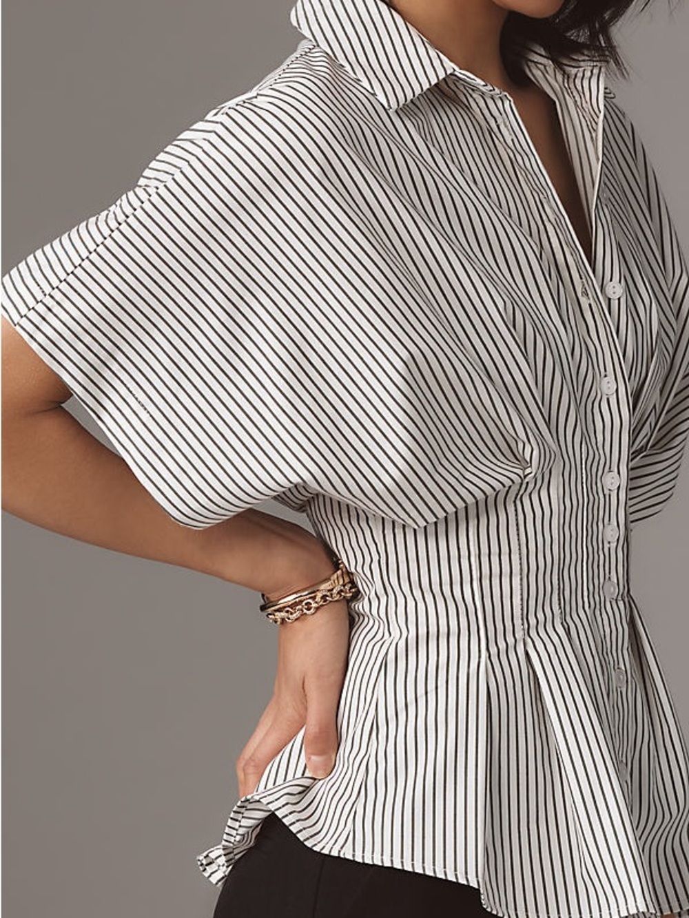 Tobie Short-Sleeve Pleated Blouse by Exquise - Picture 9 of 10
